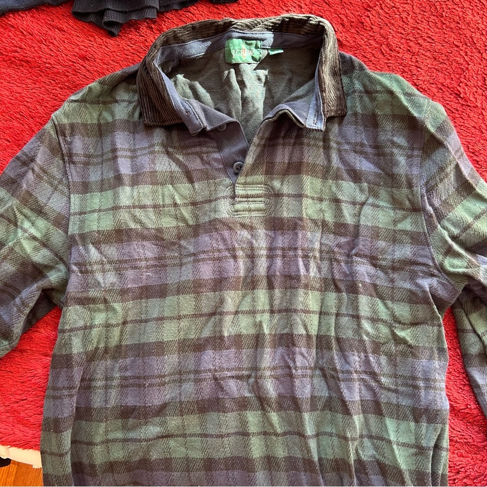 Jcrew Men's Green and Gray Striped Shirt